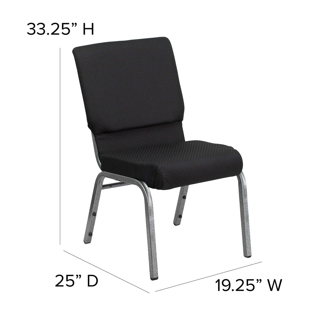 Flash Furniture Hercules Series 18.5''W Stacking Church Chair In Black Patterned Fabric - Silver Vein Frame, 25"D X 19.25"W X 33.25"H