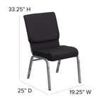 Flash Furniture Hercules Series 18.5''W Stacking Church Chair In Black Patterned Fabric - Silver Vein Frame, 25"D X 19.25"W X 33.25"H