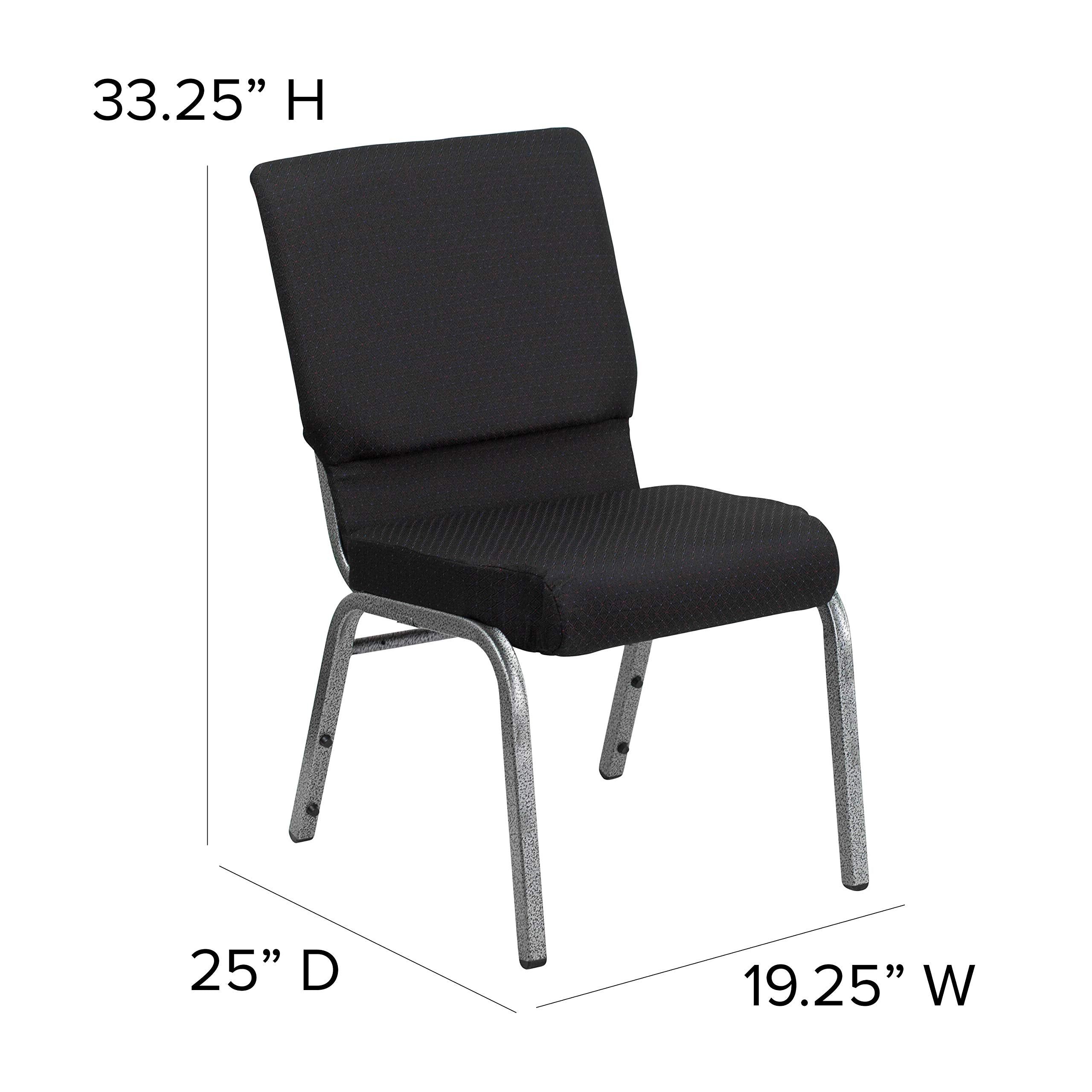 Flash Furniture Hercules Series 18.5''W Stacking Church Chair In Black Patterned Fabric - Silver Vein Frame, 25"D X 19.25"W X 33.25"H