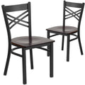 Flash Furniture 2 Pack Hercules Series Black 'X' Back Metal Restaurant Chair - Walnut Wood Seat