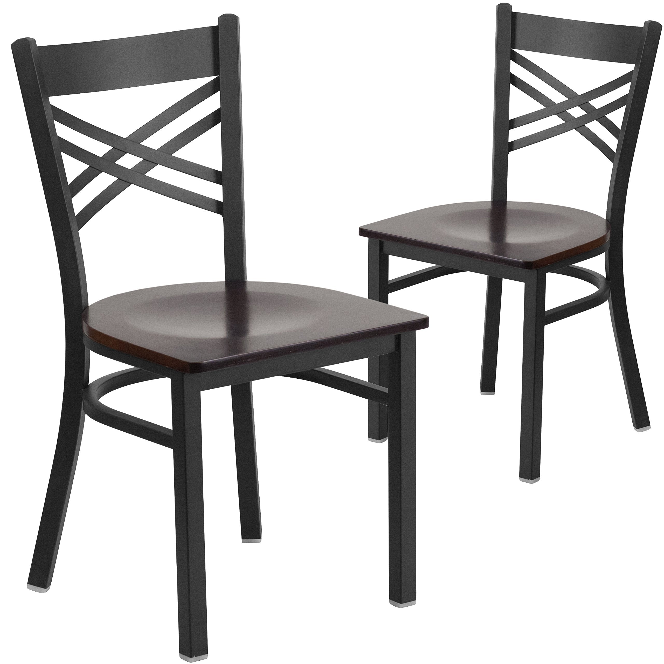 Flash Furniture 2 Pack Hercules Series Black 'X' Back Metal Restaurant Chair - Walnut Wood Seat