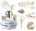 Gold Desk Organizers And Accessories 7Pcs Set With 360-Degree Rotating Pen Holder, Acrylic Stapler, Tape Holder, Staple Remover,