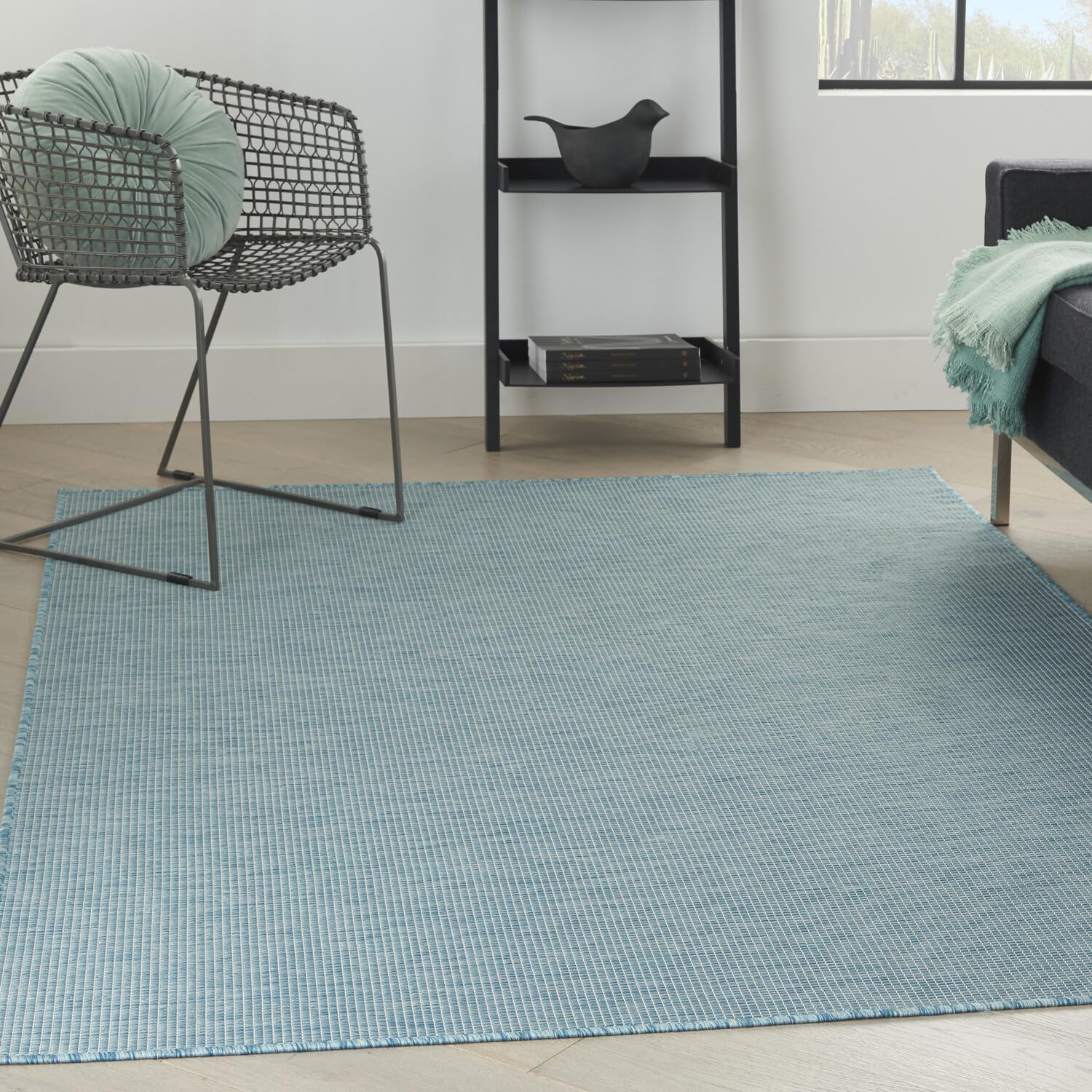 Nourison Positano Indoor/Outdoor Aqua 4' X 6' Area Rug, Easy Cleaning, Non Shedding, Bed Room, Living Room, Dining Room, Backyard, Deck, Patio (4X6)