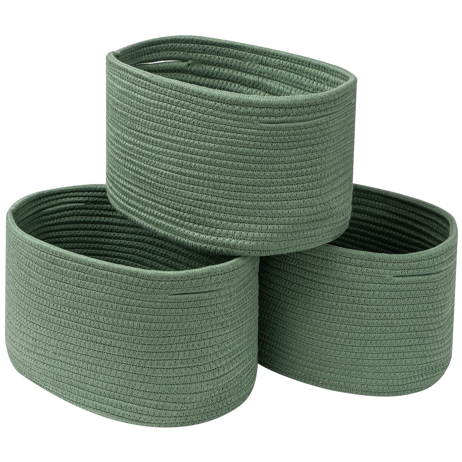 CubesLand Woven Basket for Organizing/Storage,Cube Shelf Closet Storage Baskets Bins Set 3,Green Basket for Shelves Cotton Rope 