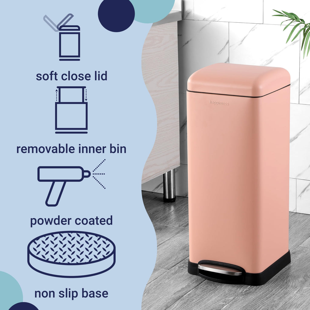 Happimess Hpm1007J Betty Retro 8-Gallon Step-Open Trash Can, Fingerprint Resistant, Modern, Minimalistic For Home, Kitchen, Laun