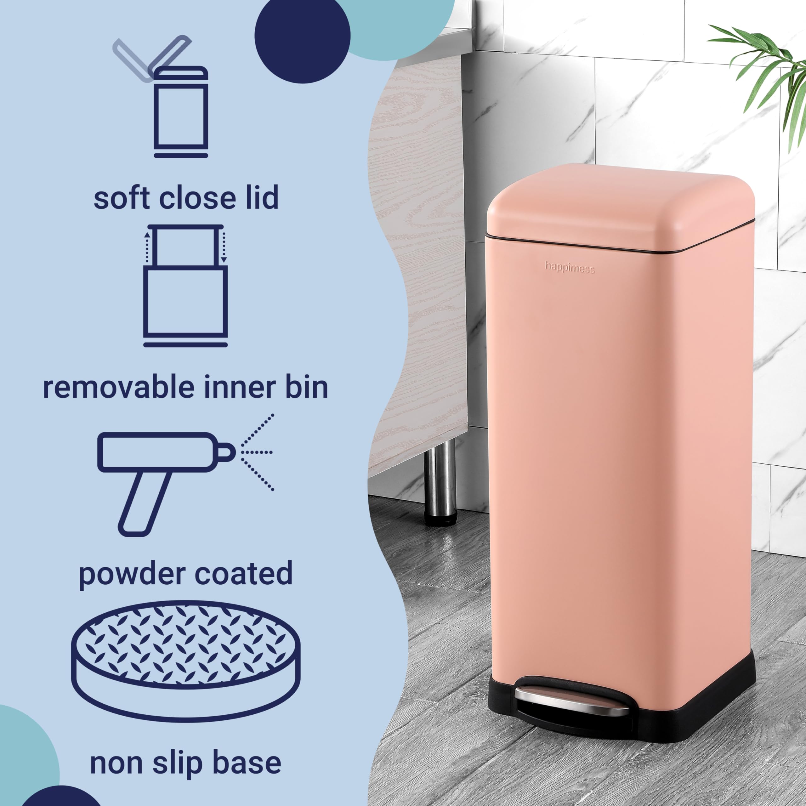 Happimess Hpm1007J Betty Retro 8-Gallon Step-Open Trash Can, Fingerprint Resistant, Modern, Minimalistic For Home, Kitchen, Laun