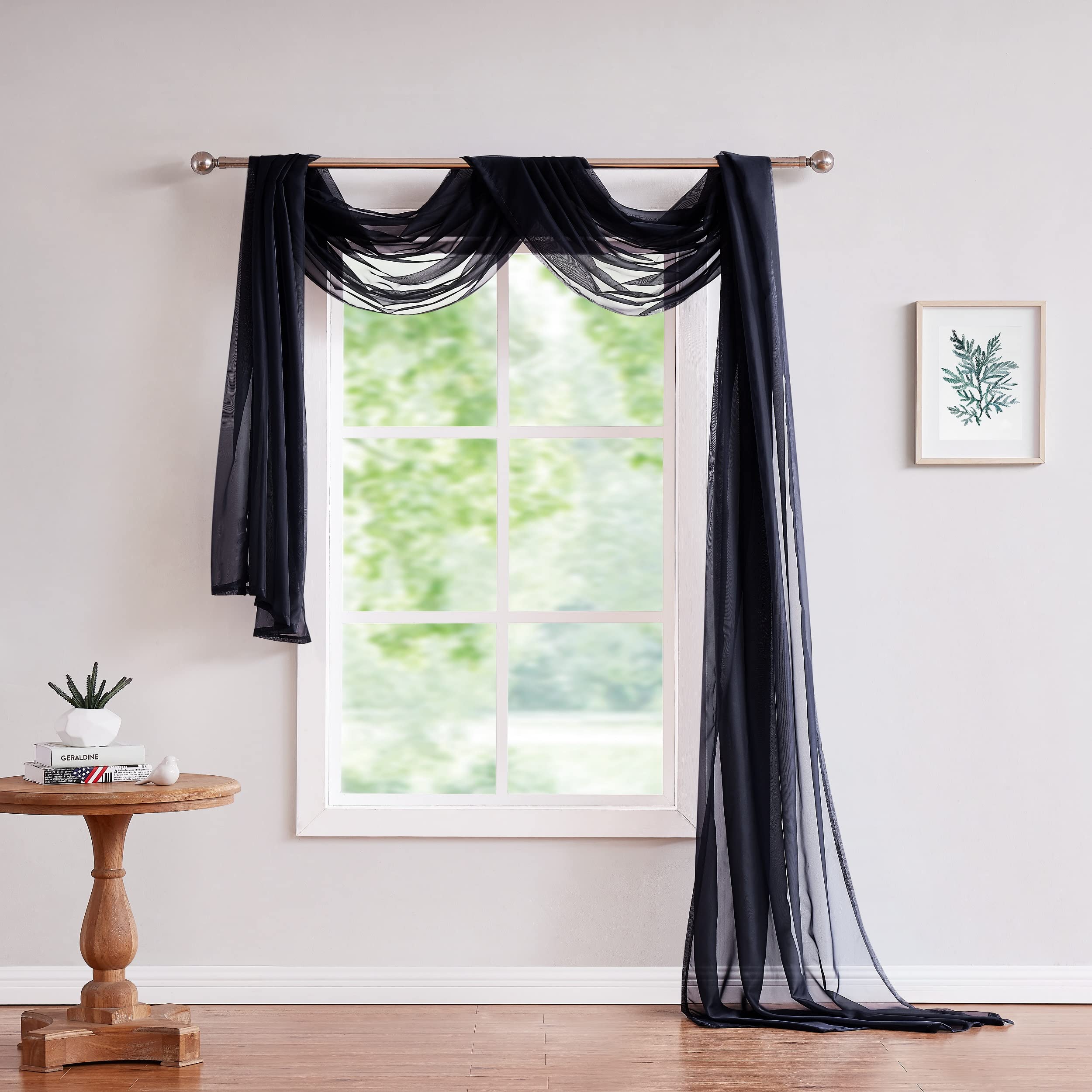 LinenZone Black Window Scarf Valance in 288 Inch Size. Use Window Scarves as Canopy Bed or Backdrop Curtains, Curtain Scarf, or 