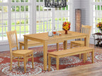 East West Furniture CAGR5C-OAK-W 5 Piece Kitchen Table & Chairs Set Includes a Rectangle Dining Room Table and 2 Dining Chairs with 2 Benches, 36x60 Inch, Oak