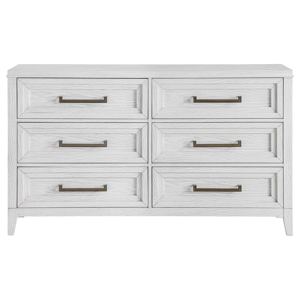 Coaster Home Furnishings Marielle Coastal 64-inch 6-Drawer Bedroom Dresser Clothing Storage Cabinet Wide Chest of Drawers Organizer Unit Distressed White 224843