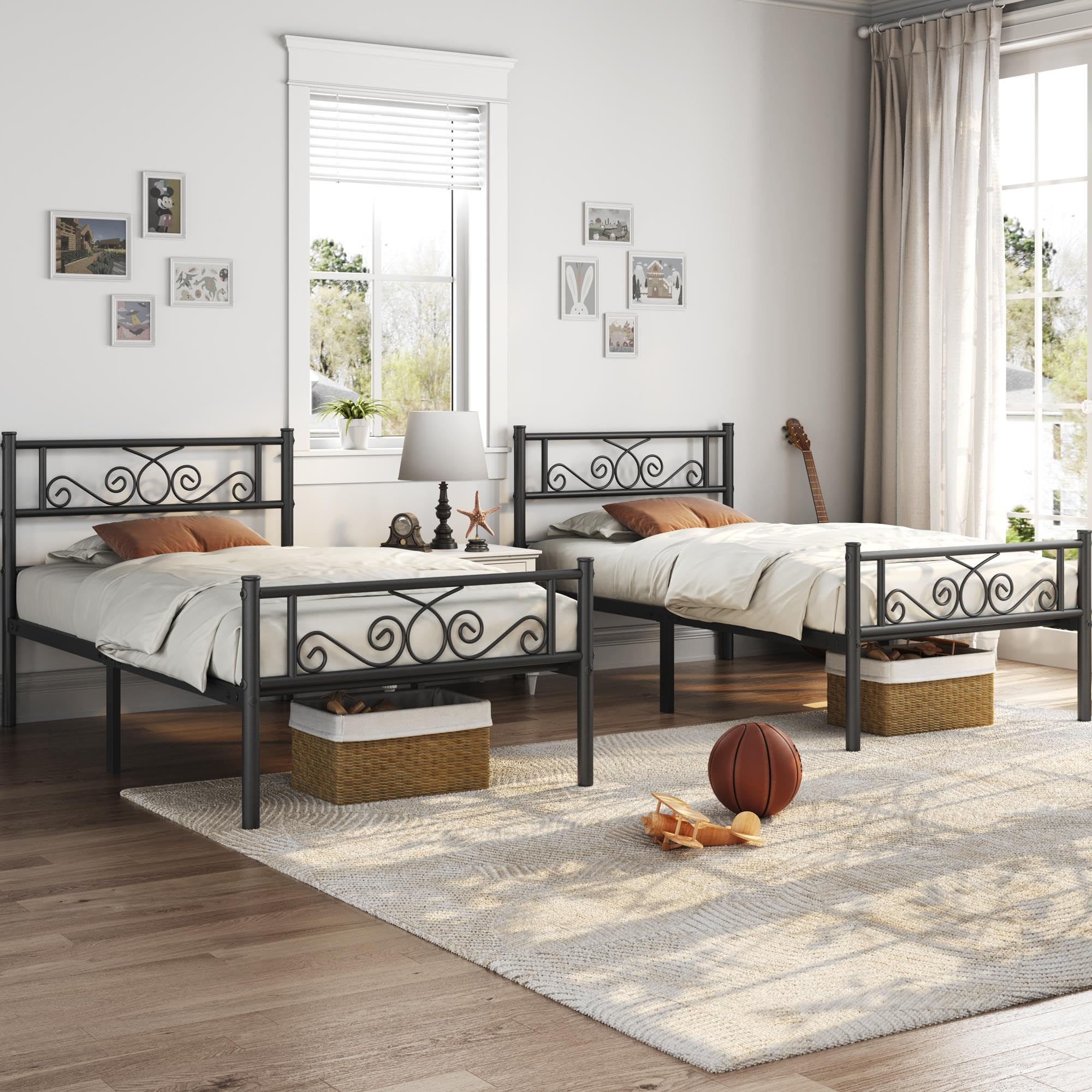 Yaheetech Twin Bed Frames Metal Platform Bed With Headboard And Footboard No Box Spring Needed Easy Assembly,Ground Clearance: 12.6''/Black/Twin Bed