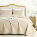 Flymme Beige Twin Quilt Bedding Set Thin Lightweight Bedspreads,Modern Style Geometric Weave Stripe Pattern,Soft Microfiber Bed