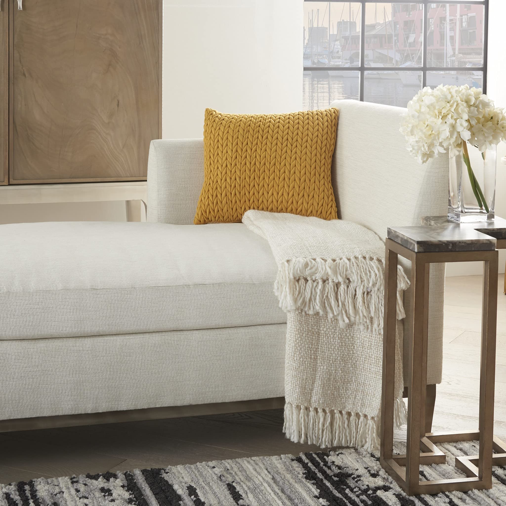 HomeRoots 100% Polyester Mustard Yellow Chunky Braid Throw Pillow