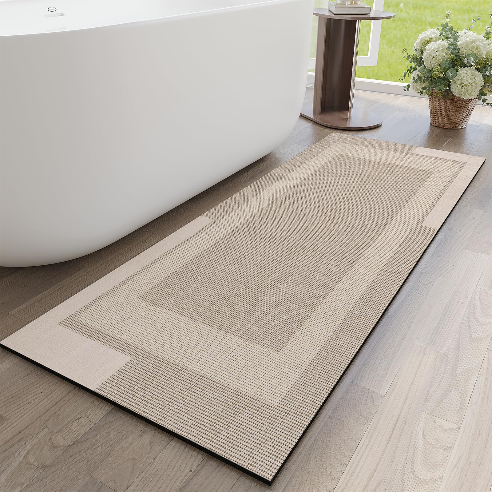 YDKGL Non Slip Long Bathroom Runner Rug Bath Mat, Rubber Backing Ultra Thin Bathroom Rugs Fit Under Door Quick Dry Super Absorbe