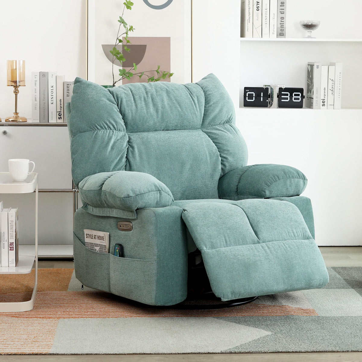 Dyhome Power Recliner Chair, Swivel Rocker Recliner With Massage And Heated For Adults, Modern Lazy Boy Reclining Sofa, Green Si