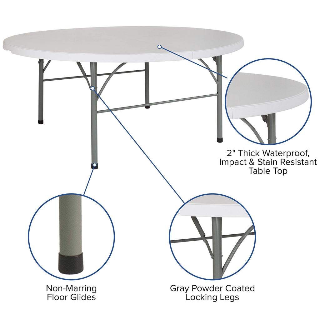 Flash Furniture Stonewall 6' Round Plastic Folding Event Table with Carrying Handle, Bi-Fold Portable Banquet Table for Indoor/Outdoor Events, White