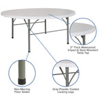 Flash Furniture Stonewall 6' Round Plastic Folding Event Table with Carrying Handle, Bi-Fold Portable Banquet Table for Indoor/Outdoor Events, White