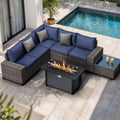 Joivi 7 Pieces Outdoor Patio Furniture Set With 45    50000Btu Fire Pit Table, Rattan Patio Conversation Set With Coffee Table,