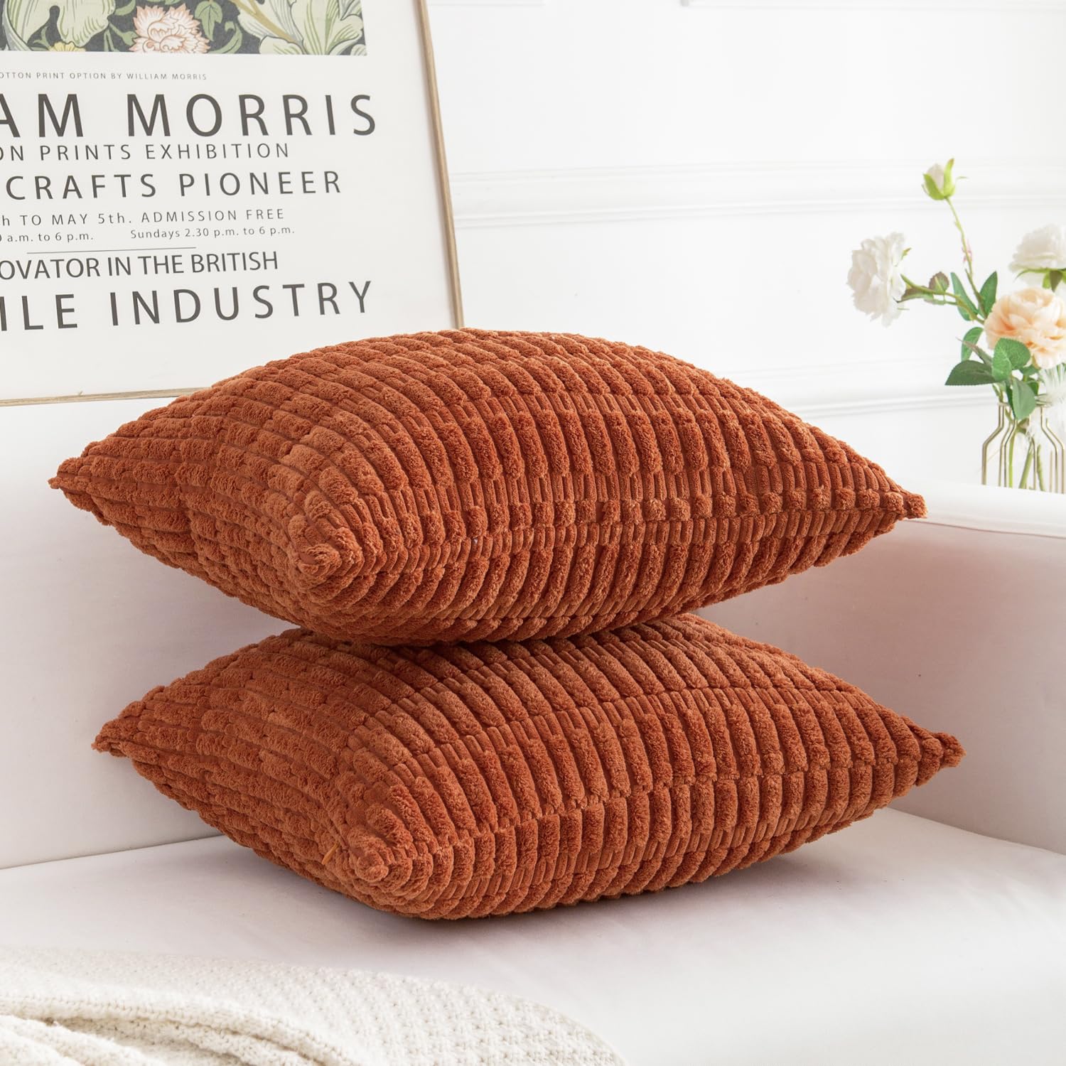 Herayli Corduroy Decorative Throw Pillow Covers, Boho Stripe Soft Square Cushion Case Home Decor For Living Room Couch Bed Sofa,