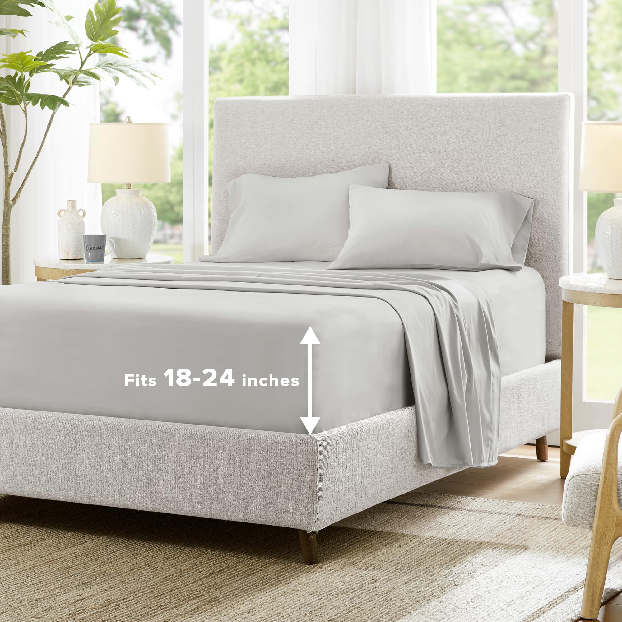 Comfort Spaces Extra Deep Pocket Cooling Sheets - Queen Size, Fits Up to 24 Mattress, Moisture Wicking Coolmax, Soft, Colorfast 