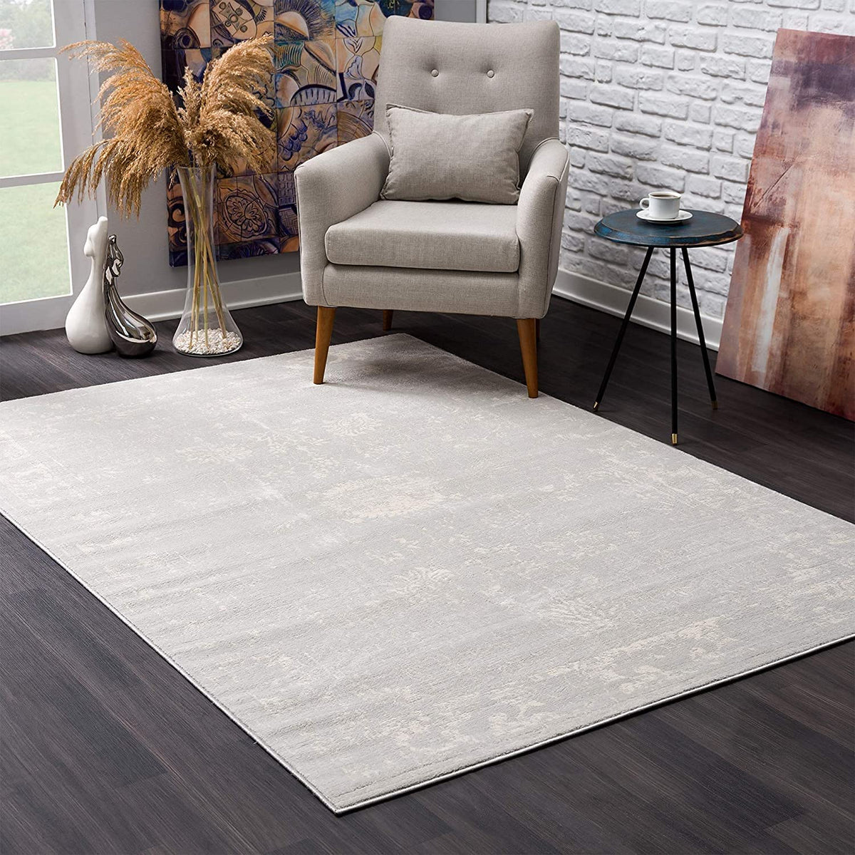 HomeRoots Grey 100% Polypropylene 5’ x 8’ Modern Gray Distressed Area Rug