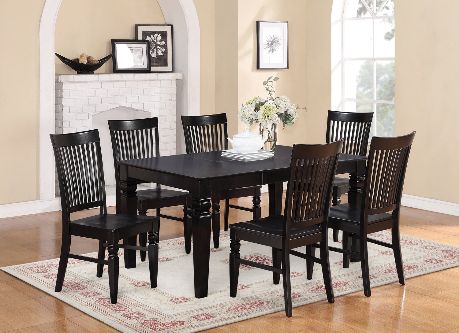 East West Furniture WEST7-BLK-W Weston 7 Piece Room Set Consist of a Rectangle Kitchen Table with Butterfly Leaf and 6 Dining Chairs, 42x60 Inch, Black & Cherry