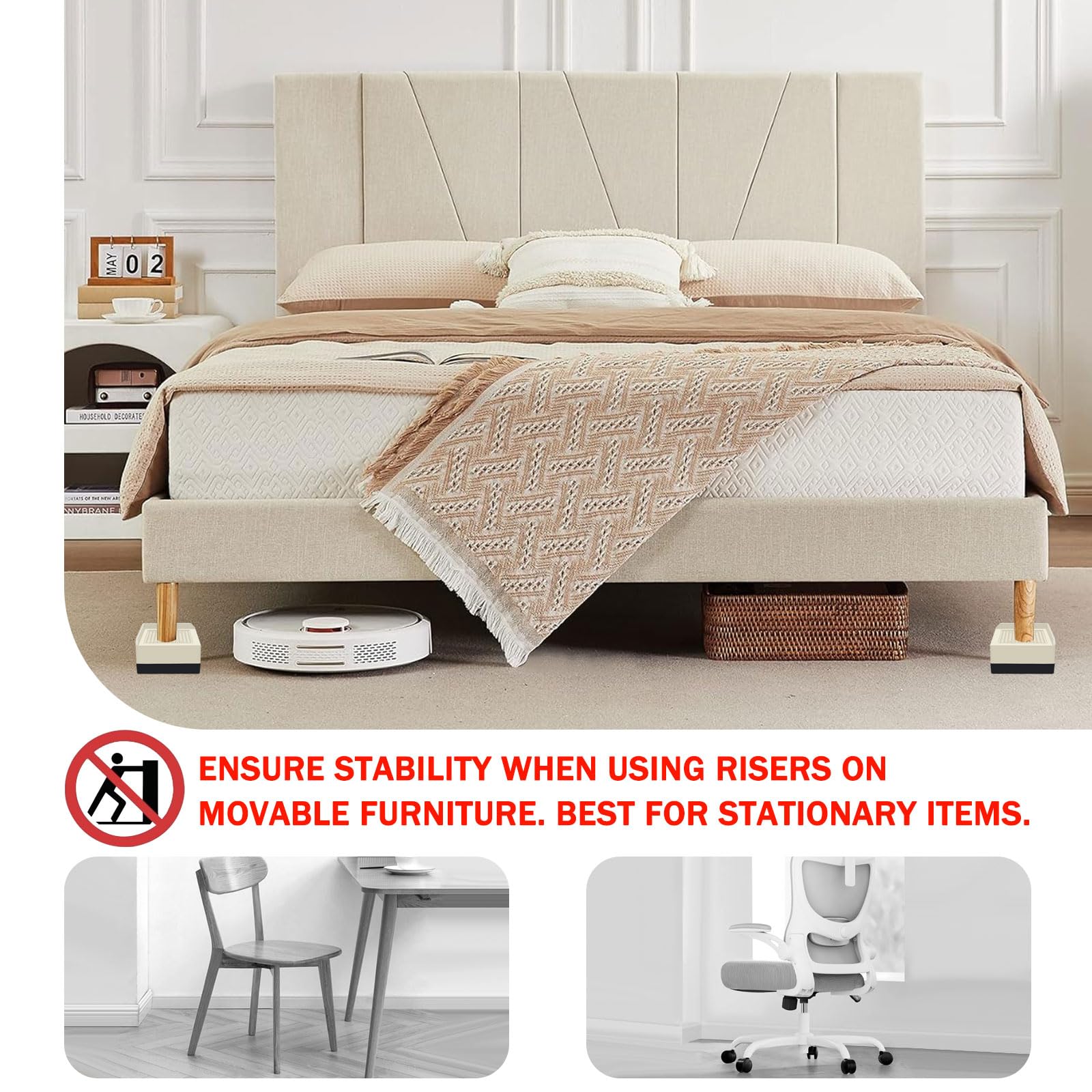 Annkut Bed Lifts Risers 1.5 Inch, Square Adjustable Risers Blocks For Bed Sofa Table And Couch Lifting,Heavy Duty Support Up To