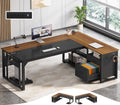 UPOSOJA 71 in Executive Desk with Power Outlets, Reversible L Shaped Computer Desk with File Drawers & Storage Shelves, Large Of