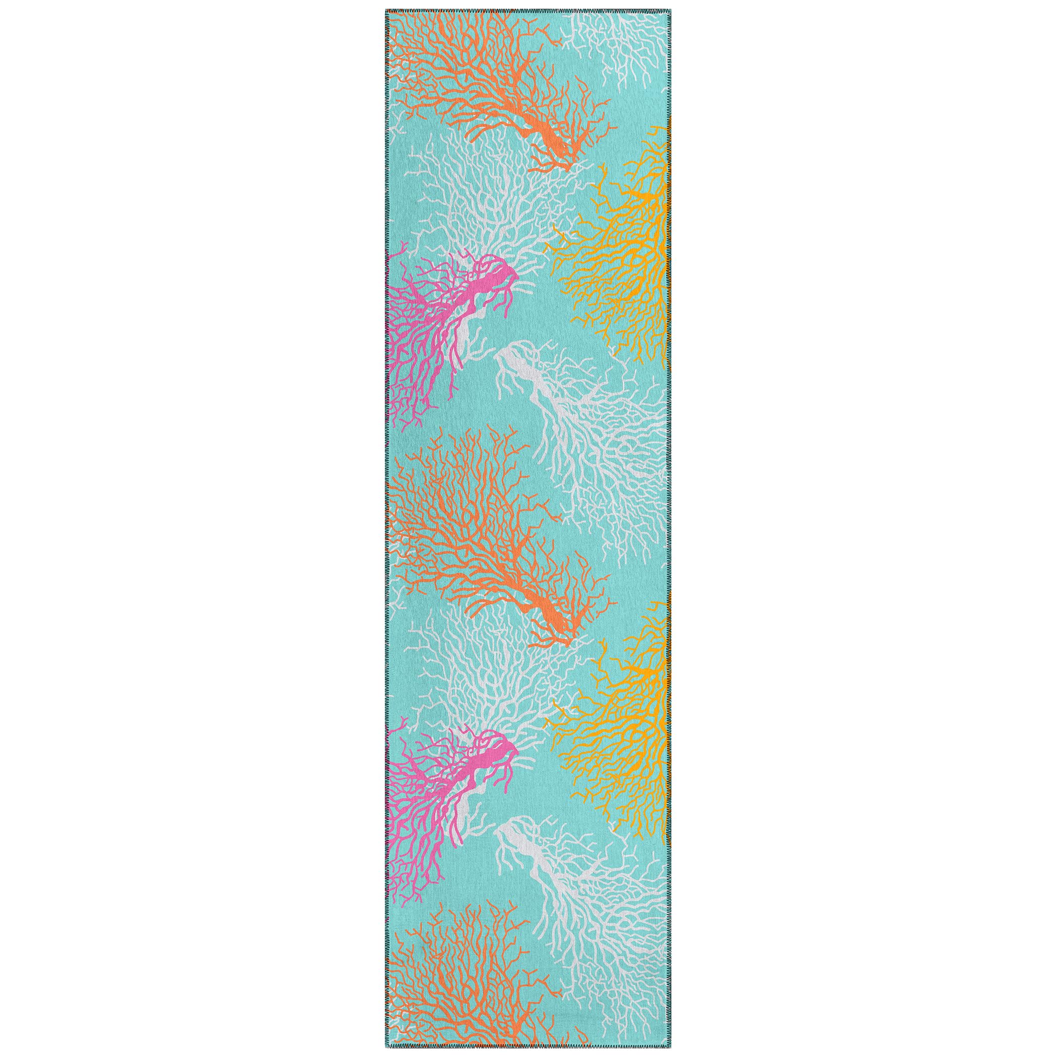 Addison Rugs Surfside Asr33 Aqua 2'3" X 7'6" Indoor Outdoor Runner Rug, Easy Clean, Machine Washable, Non Shedding, Bedroom, Living Room, Dining Room, Kitchen, Patio Rug