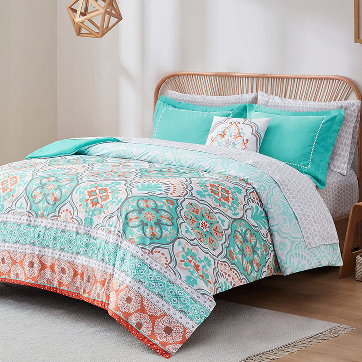 Degrees Of Comfort Boho Comforter Set Queen, Lattice 8 Piece Complete Bed In A Bag With Sheet, Microfiber Bedding Set With Side
