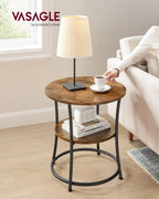 Vasagle Side Table, Round End Table With 2 Storage Shelves For Living Room, Bedroom, Nightstand With Steel Frame For Small Spaces, Accent Coffee Table, Rustic Brown And Ink Black