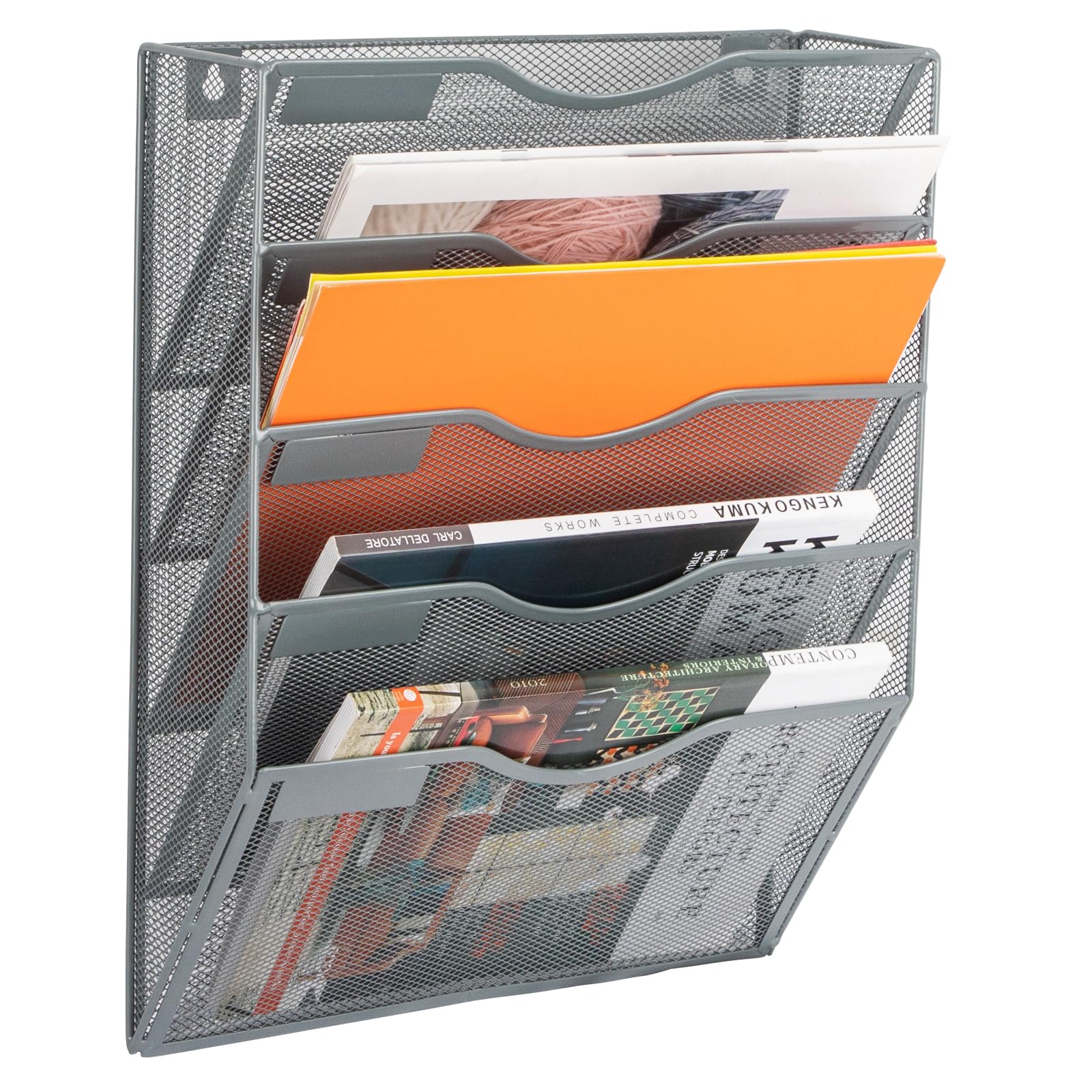 Easepres 5 Pocket Mesh Hanging Wall File Organizer, Wall Mounted Mail Paper Document Folder Holder, Clipboard Storage Organizati