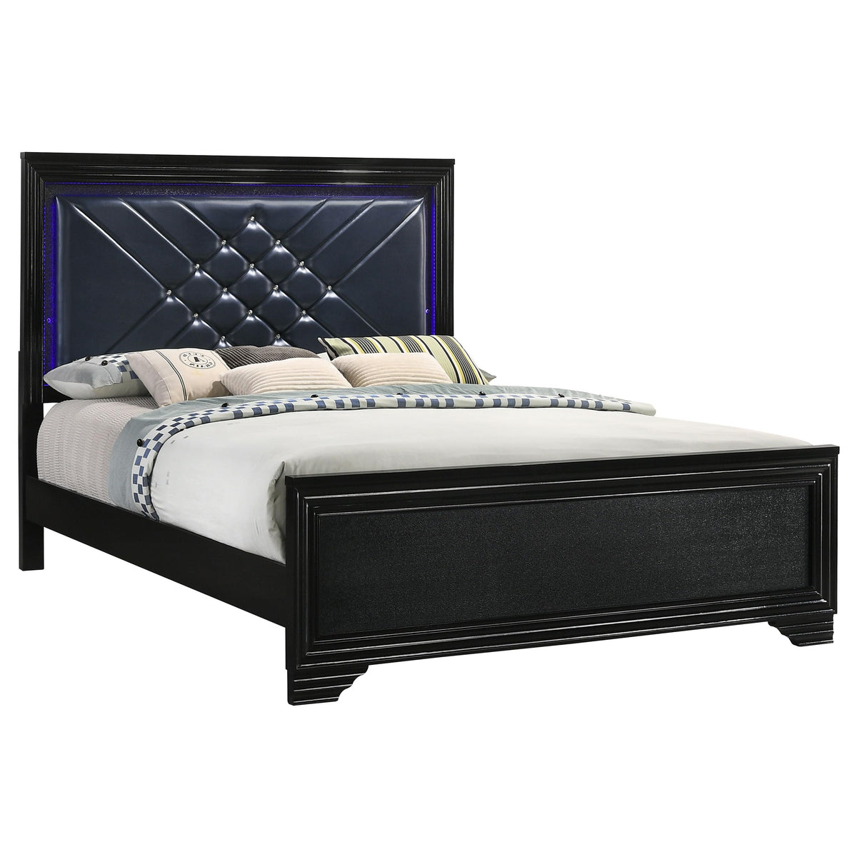 Coaster Home Furnishings Penelope Modern Classic Leatherette Upholstered California King Size LED Panel Bed Frame 63-inch Headboard Midnight Star 223571KW