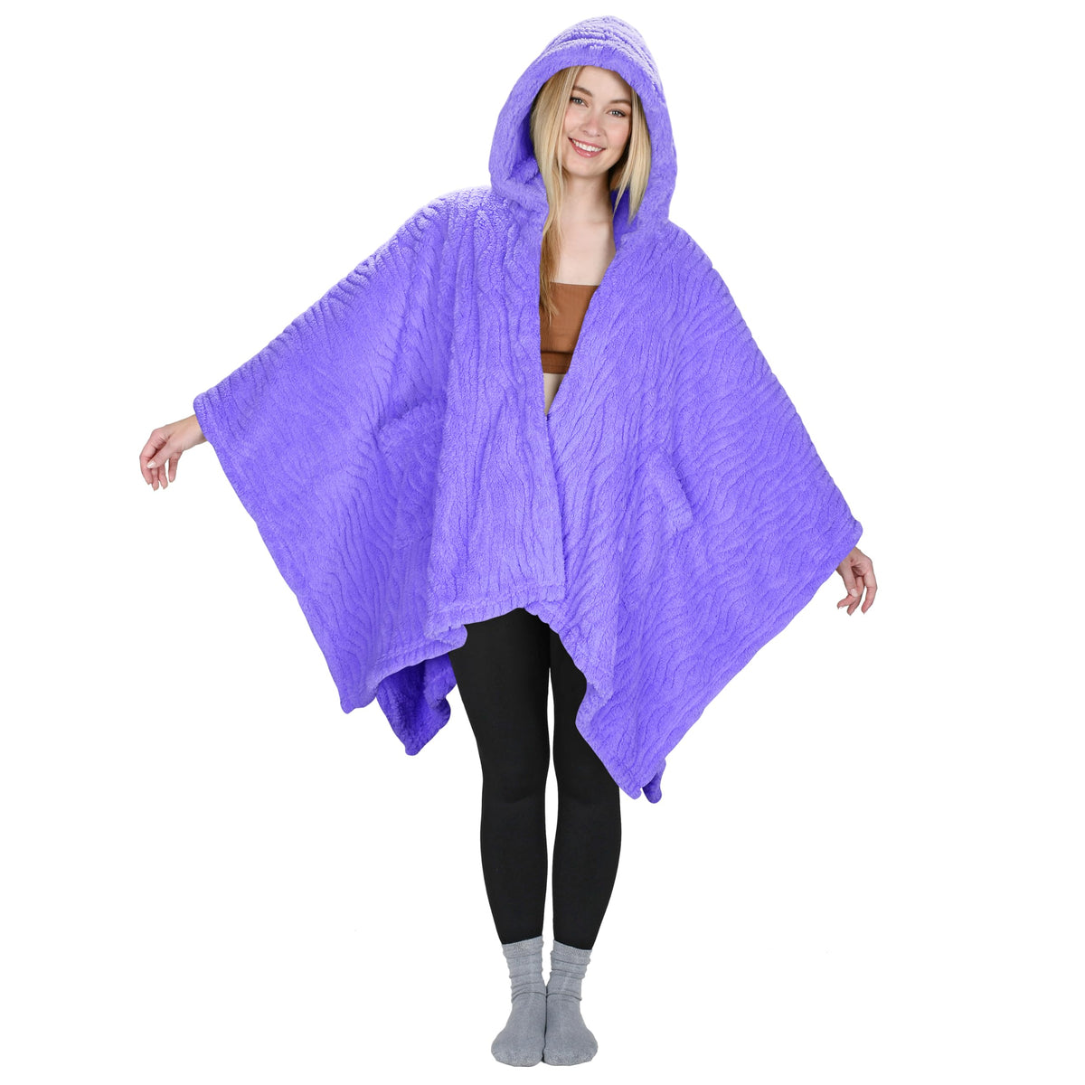 Catalonia Women'S Poncho Cape, Sherpa Cloak Coat, Snuggly Hooded Wearable Blanket, Gift Idea For Mom And Teen Girls