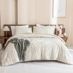 Andency Brown Comforter Set Queen Size, Boho Soft Warm Tufted Bedding Comforter Sets For Queen Size Bed, 3 Pieces Aesthetic Chevron Farmhouse Cute Bohemian Textured Bed Set