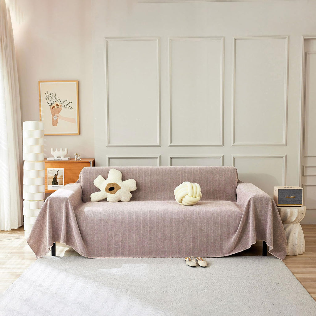 Handontime Soild Couch Covers For Dogs Pink-Purple Sofa Covers Boho Cover For Sofa 3 Seats Chenille Sofa Throw Cover Mauve Sofa Covers For 3 Cushion Couch Tassel Sofa Cover, 91' X118'