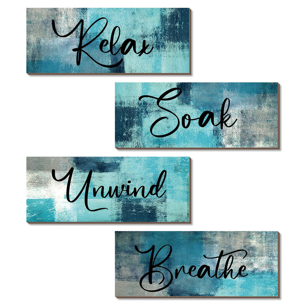 Maitys 4 Pcs Bathroom Wall Decor 10 x 4 Inch Bathroom Wall Art Contemporary Wood Bathroom Pictures for Wall Soak Unwind Relax Wa