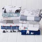 Great Bay Home 4 Piece 100% Turkish Cotton King Winter Lodge Flannel Sheet Set | Cotton Printed Bedding Sheets & Pillowcases | D