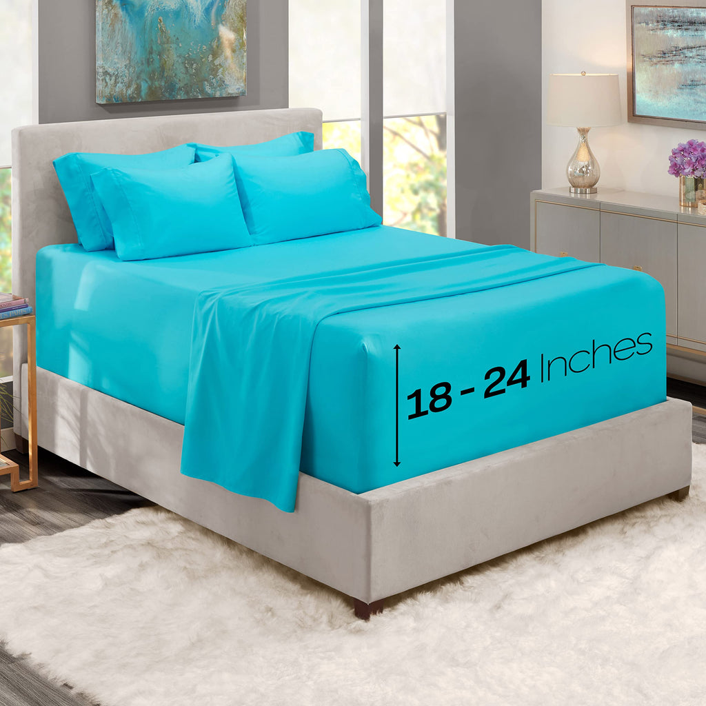 Hearth & Harbor Bed Linen Set - Split King Size, 6 Piece, Extra Deep Pocket, Microfiber, Beach Blue
