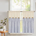 Bleum Cade Cotton Linen Farmhouse Kitchen Curtains 36 Inch Boho Rustic Button Tier Curtains Natural/Blue Stripe Color Block Curt