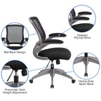 Flash Furniture Kale Mid-Back Black Mesh Swivel Ergonomic Task Office Chair with Gray Frame and Flip-Up Arms