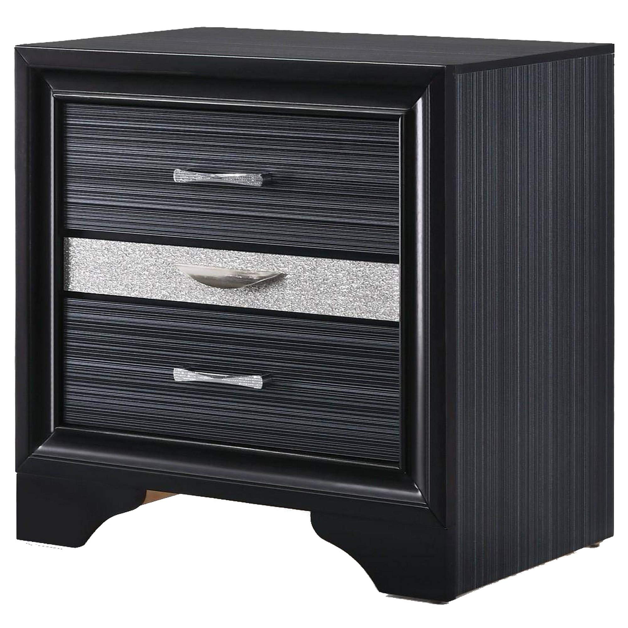Benjara, Black And Silver Benzara Wooden Nightstand With Small Jewellery Drawer