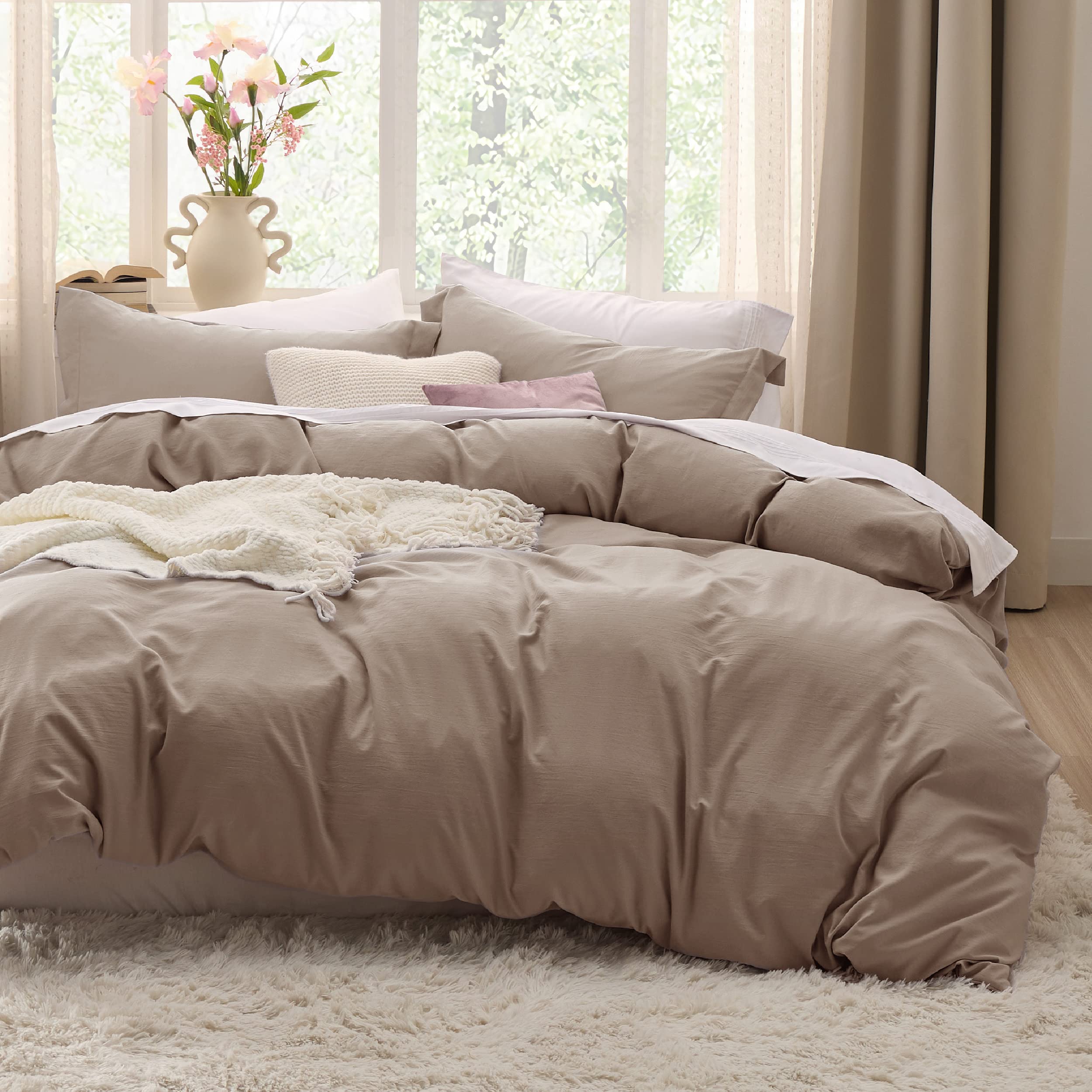 Bedsure Khaki Duvet Cover Full Size - Soft Prewashed Full Duvet Cover Set, 3 Pieces, 1 Duvet Cover 80X90 Inches With Zipper Clos