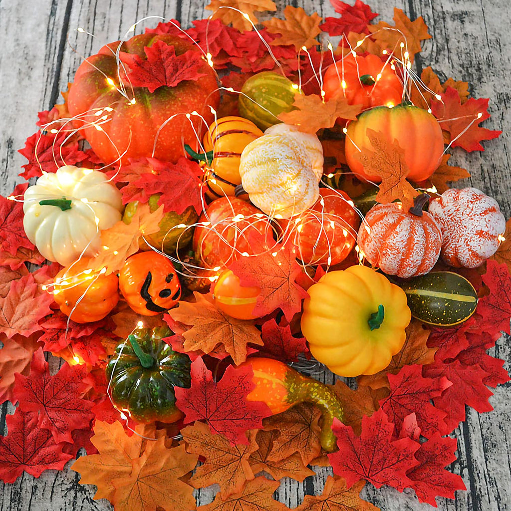 Jedfore 12Pcs Lifelike Simulation Realistic Mixture Of Artificial Pumpkins Fake Vegetable Fruit For Home Decoration