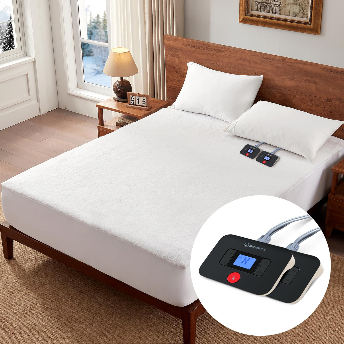 Westinghouse King Size Heated Mattress Pad, Luxury Sherpa Electric Bed Warmer With10 Heat Settings Dual Controller & 1-12 Hours