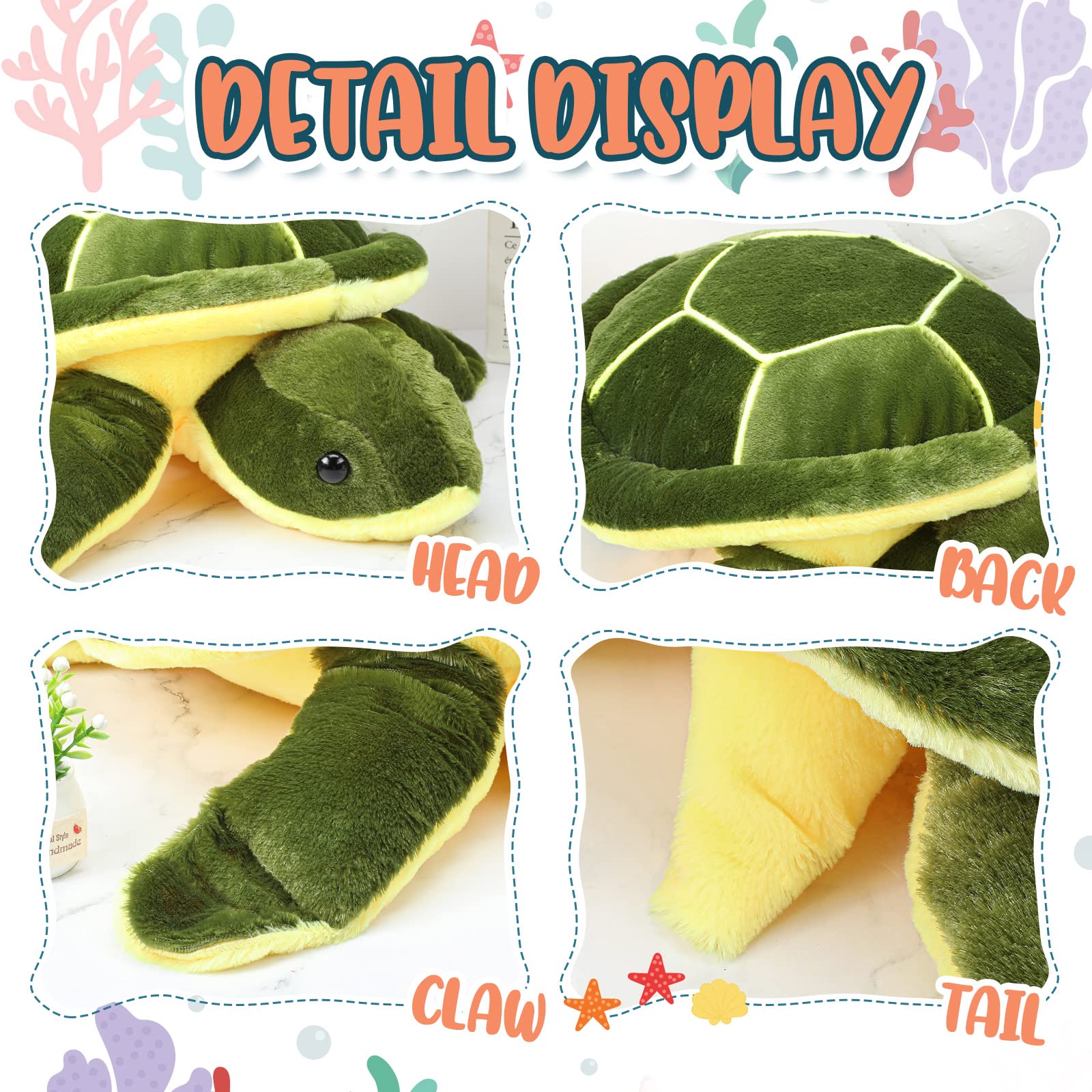 Civaner Soft Plush Sea Turtle Stuffed Animals, Plush Pillow Toys, Giant Stuffed Turtle, Tortoise Plush Toys Doll Birthday Gradua