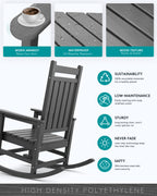 Serwall Oversized Rocking Chair, Outdoor Rocking Chair For Adults, All Weather Resistant Porch Rocker For Lawn Garden, Grey