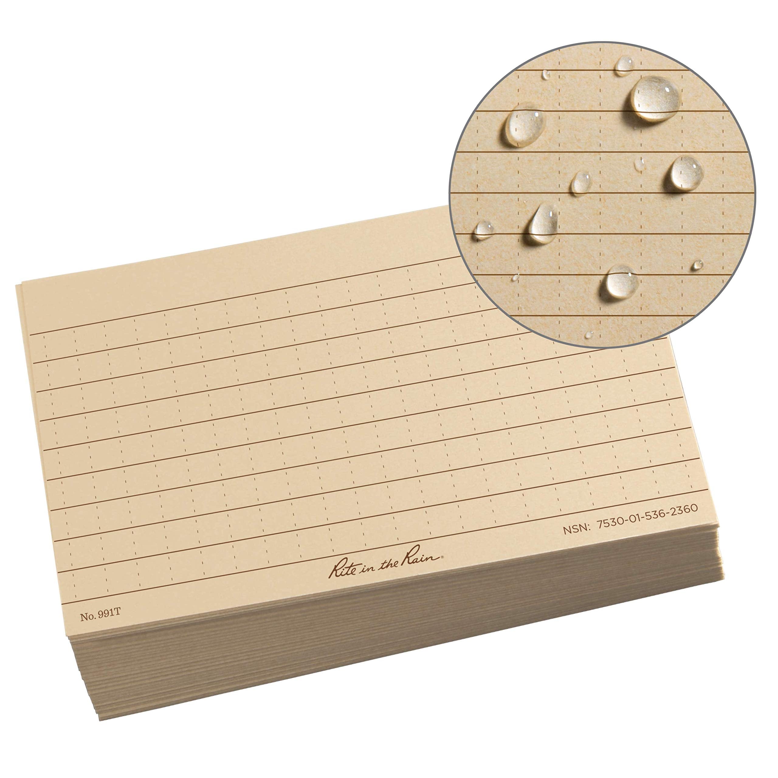 Rite In The Rain All Weather Index Cards, 3' X 5', Universal Pattern, Tan (No. 991T)