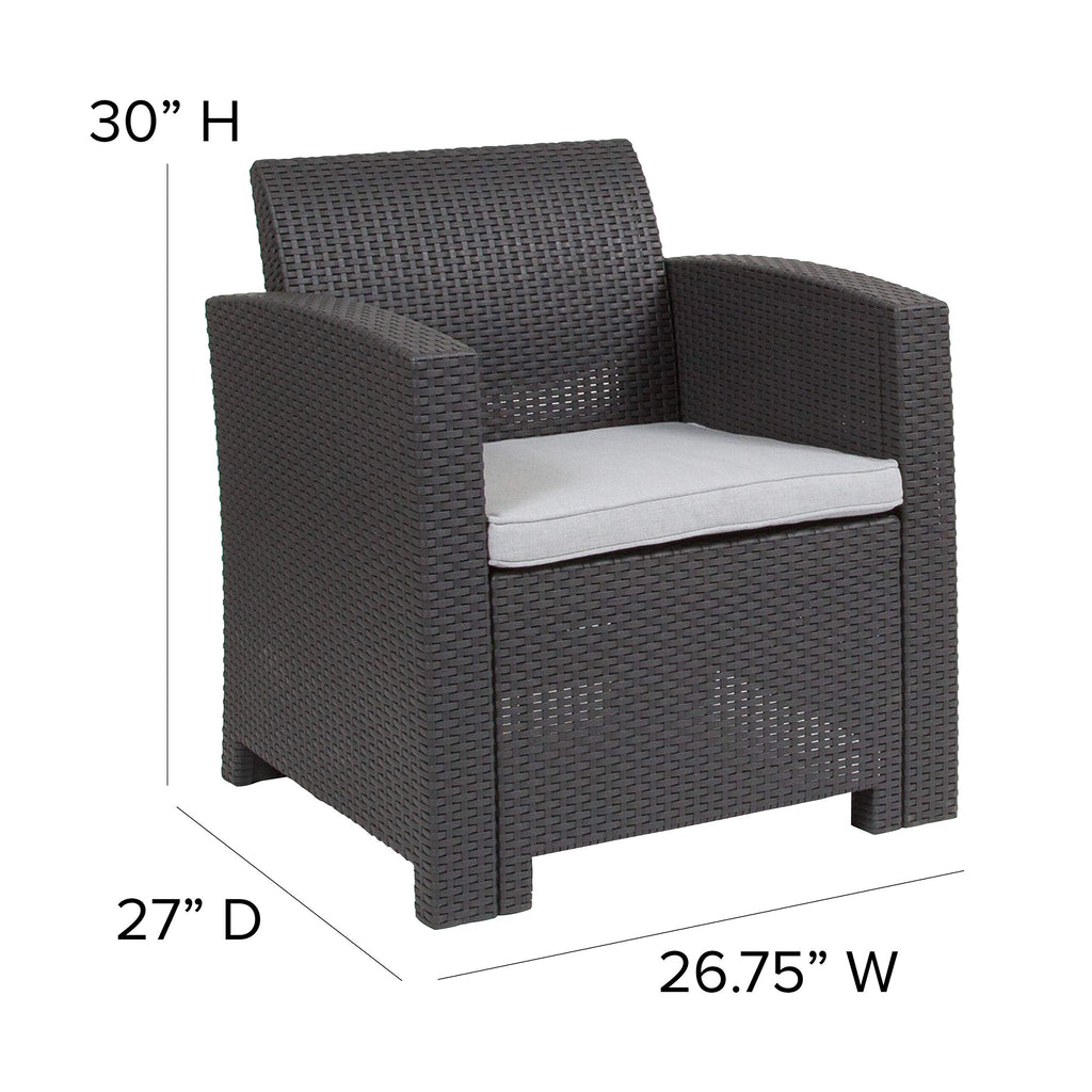 Flash Furniture Seneca Dark Gray Faux Rattan Chair with All-Weather Seneca Light Gray Cushion