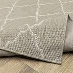 HomeRoots Grey Polypropylene 3’x5’ Gray and Ivory Trellis Indoor Outdoor Area Rug
