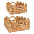 VILSSOVY Square Scalloped Basket Set, Water Hyacinth Shelf Baskets, 2 Pack